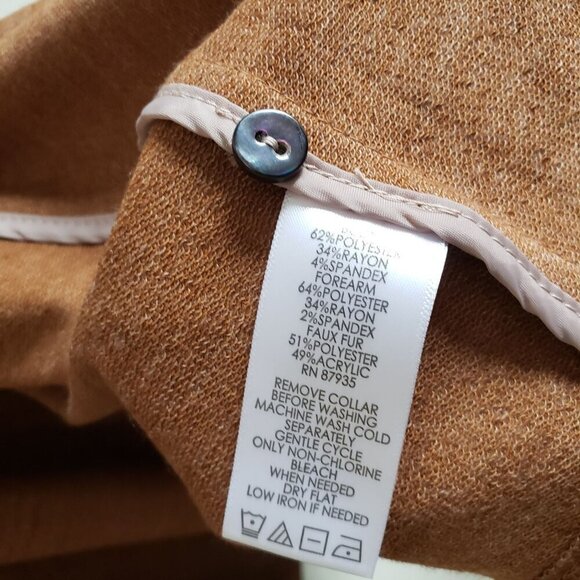 LOGO Lori Goldstein Faux Fur Collar Longline Cardigan Sweater Brown/Tan Size 3X - Picture 11 of 11